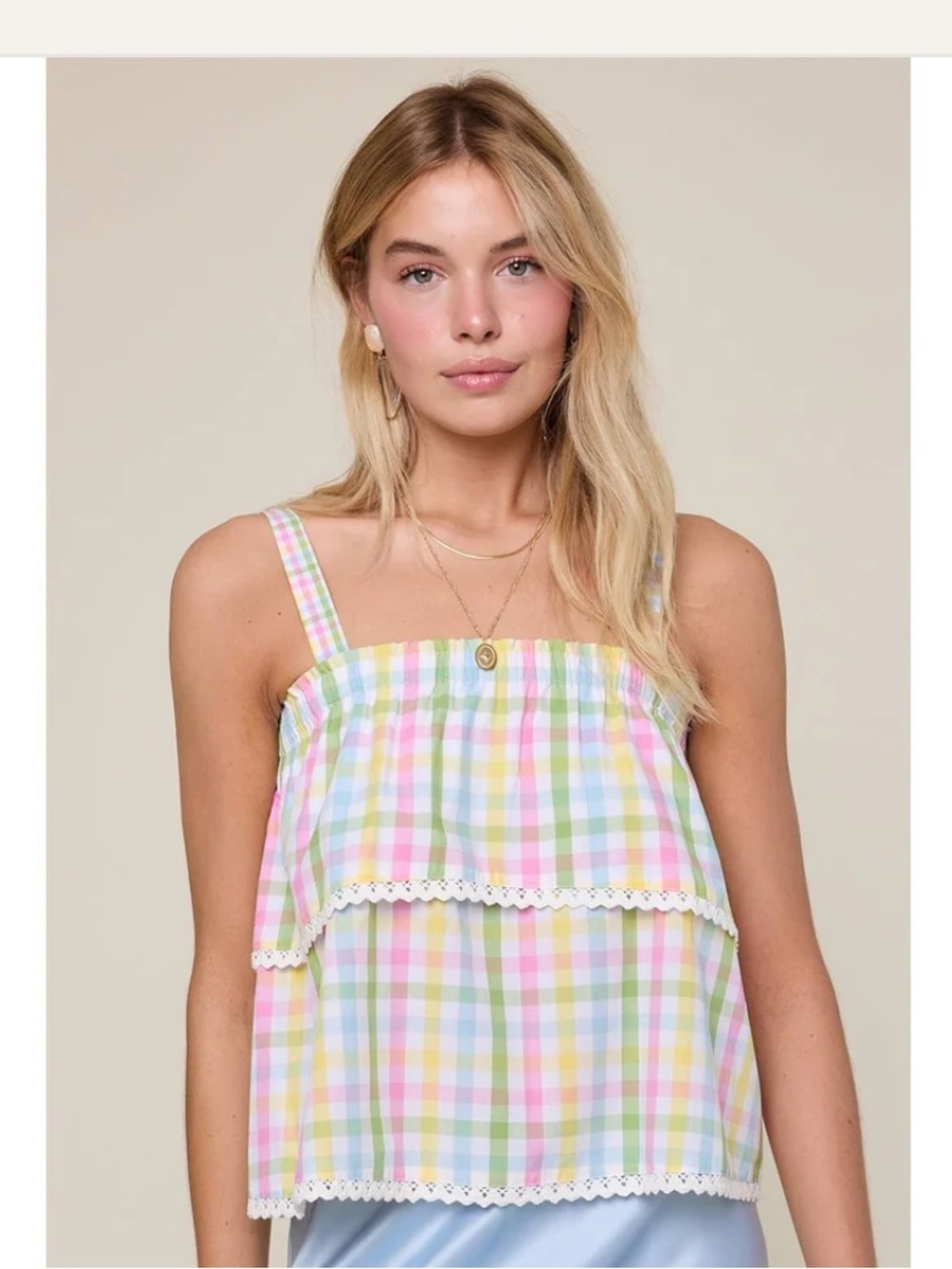 Wishlist Plaid Pastel Squae Tank Top